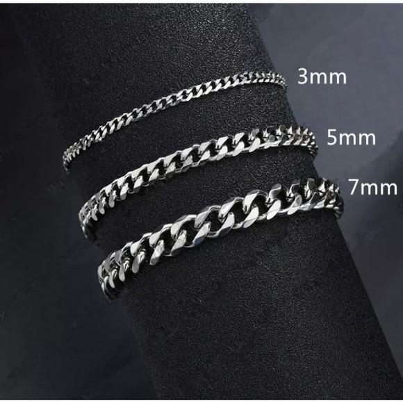 2022 New Trendy Cuban Chain Men Bracelet Classic Stainless Steel 7mm Width Chain - Picture 3 of 4